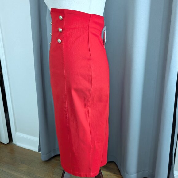 red Unique Vintage high waisted nautical pin-up wiggle pencil skirt, size L NWT - Picture 3 of 10